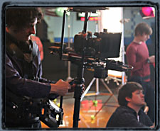 Shooting a short film at a roller rink with the Canon 7D. Focus pulling via Bartech. November 7.
